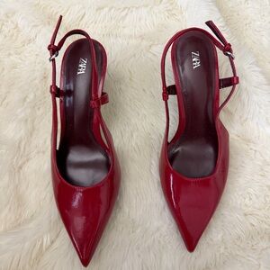 Zara faux patent slingback heels in red size 36- 5.5/6